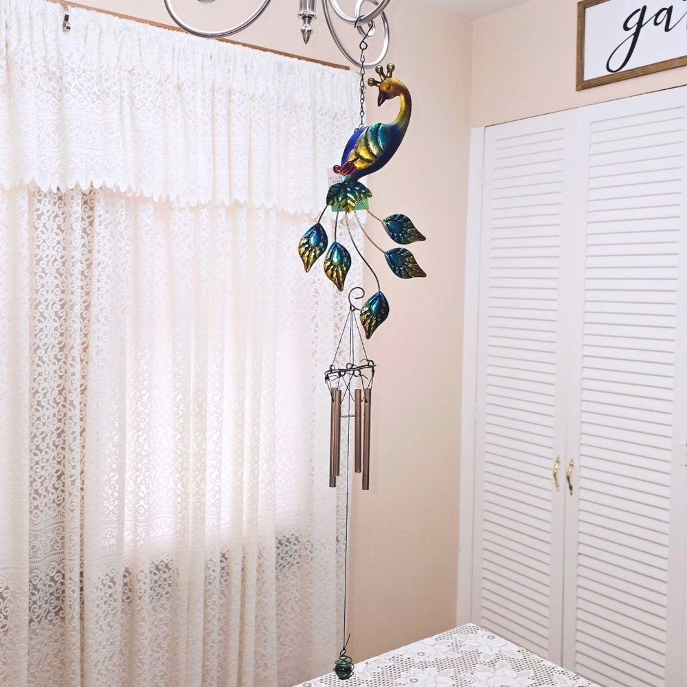 NWT Peacock Wind Chime 32" Rustic Metal Garden Patio Outdoor Yard Home Accent